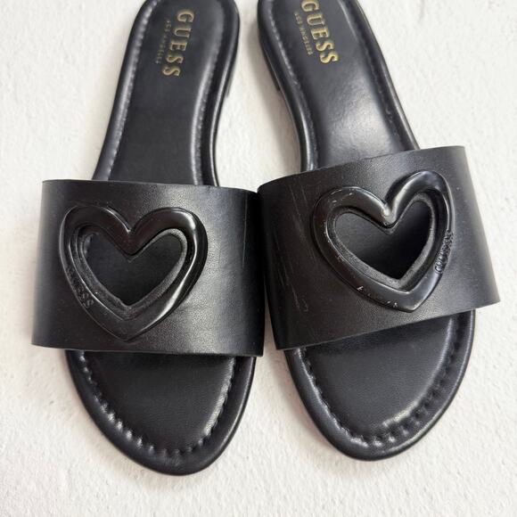 Guess Black Heart Slide Sandals, Size 8 - Picture 3 of 6